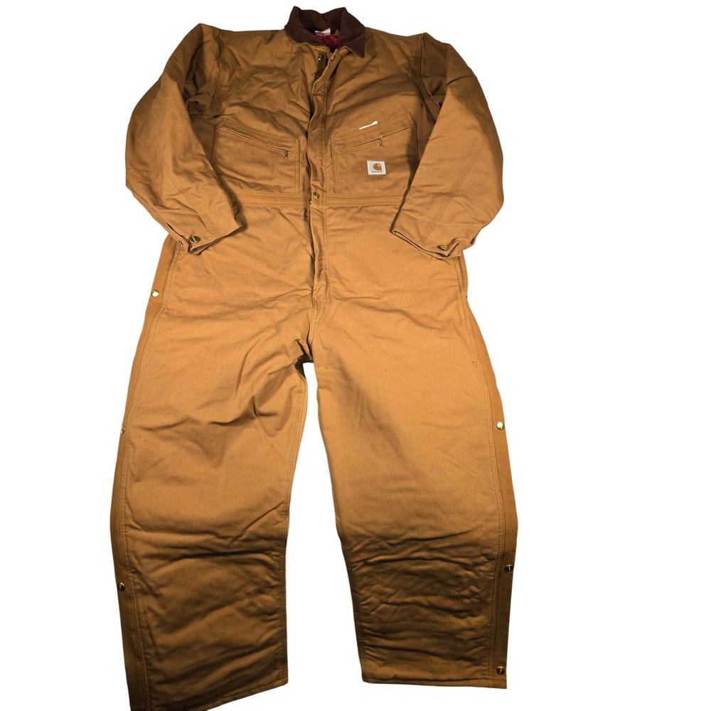 Carhartt Mens Duck Canvas Insulated Coveralls Brown Workwear Overalls L 42-44